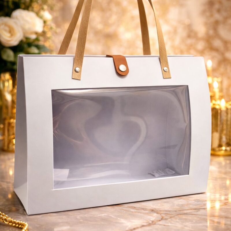 שקית תיק לבן עם רצועת עור