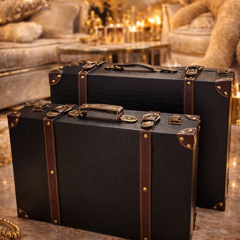 מארז מזוודות עור שחור